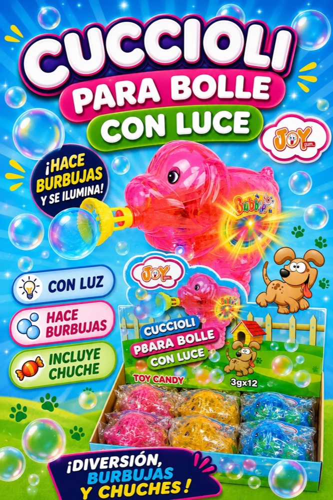 Cuccioli: pistola de burbujas con luz y chuche